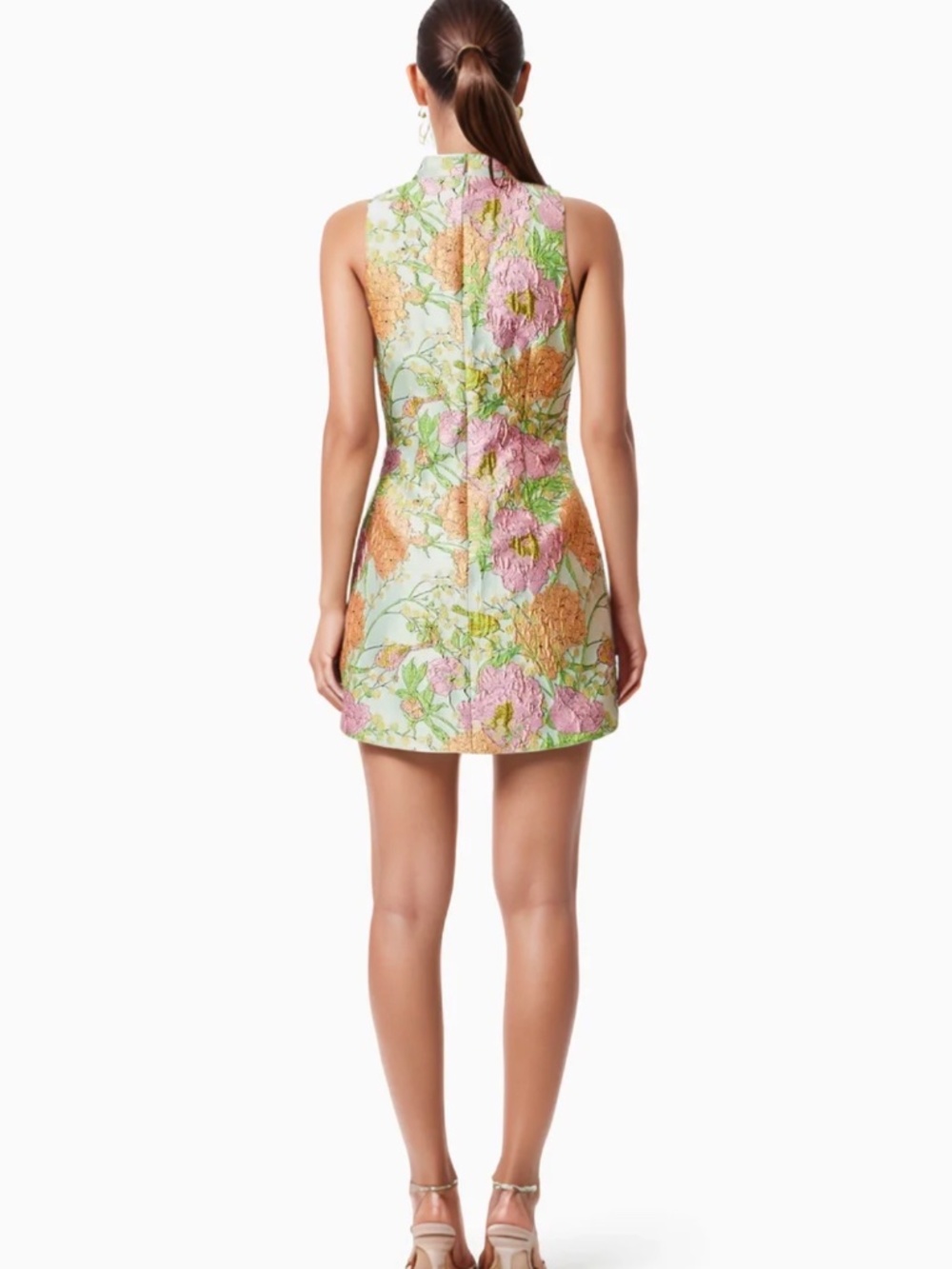 Jacquard Embroidered green floral Mini Dress - Picture 4 of 4